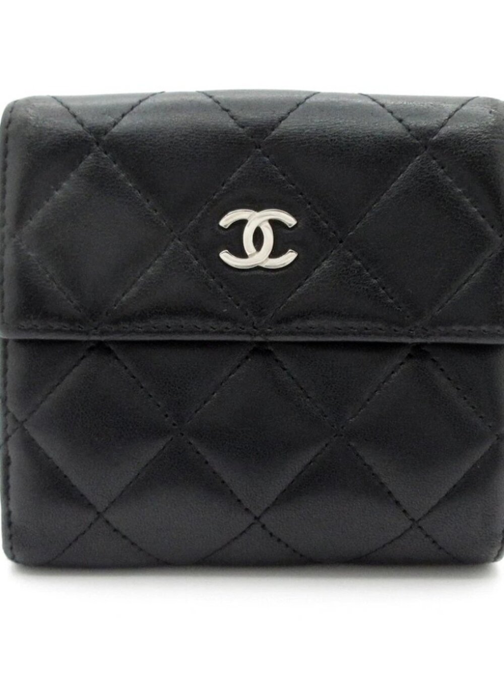 CHANEL Matelasse Black Lambskin Double-hook Wallet
